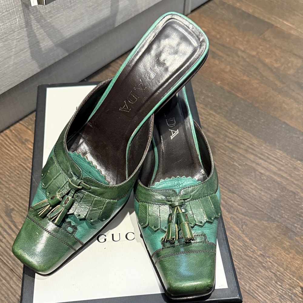Prada Green Tassel Leather Mules - Picture 7 of 7